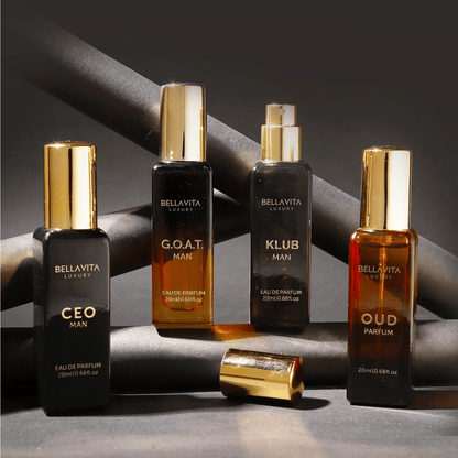 Bellavita Luxury Men's Perfume Gift Set (CEO, Klub, Oud, G.O.A.T), 4-Pack (20ml Each) EDP