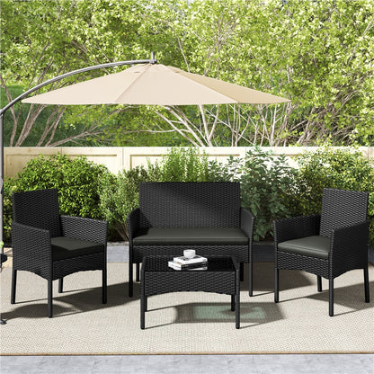 Costoffs Set of 4 Reception Set Outdoor, Garden Table & Sofa Set, Conversation Furniture Set with 2-Seat Sofa, 2 Single Sofa and 1 Coffee Table