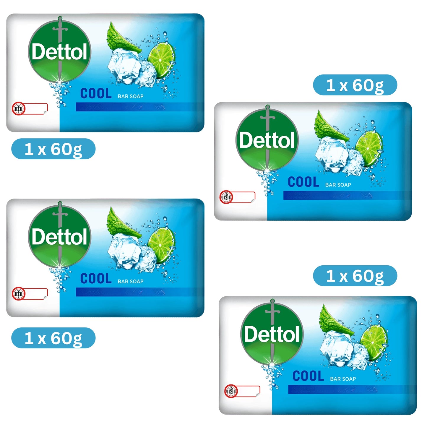 Dettol 4 Pack Soap Bars (Original, Skincare, Cool and Fresh) 60g Each