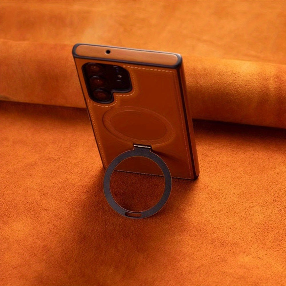 Phone Case - Vintage Synthetic Faux Leather Magnetic Case for Samsung Galaxy S25 S24 Ultra S23 S22 Plus Wireless Charging Shock-Resistant Phone Protector