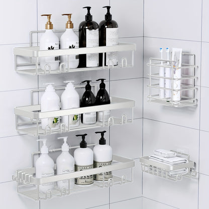Shower Caddy, Bathroom Shower Organizers, Black Shower Shelves for Inside Shower with Soap Caddy & Toothbrush Holder, Stainless Steel Wall Rack Baskets Adhesives Mounted(1 And5pcs), Random Color Properties to Choose, Shelves