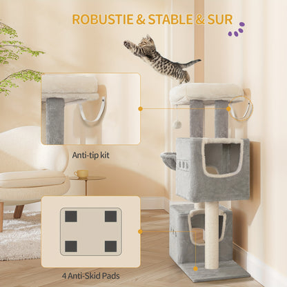 Cat Tree, Small Scratching Post, Multi-Storey Scratching Post with Perch, Cat House Furniture with 2 Caves, Sisal Cat Scratching Post, Hammock, 98 Cm