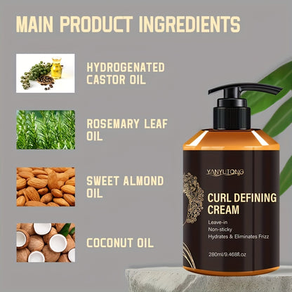 280Ml Curl Cream Containing Moroccan Argan Oil, Castor Oil, Rosemary Essential Oil Defining Curl Cream Increasing Hair Shine And Volume Suitable for Wavy And Curly Hair Moisturizing Hair Deep Care Styling Cream