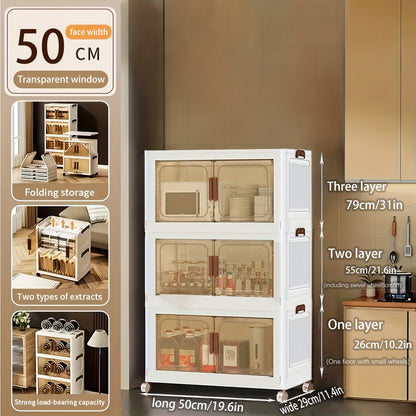45Cm/50Cm Small Foldable Storage Cabinet, Small Capacity Entryway Storage Cabinet, with Wheels And Lid - Foldable Stackable Plastic Box, Home Storage And Organization Tool Cabinet, Foldable Organizer Box, Suitable for Closet, Bedroom, Kitchen