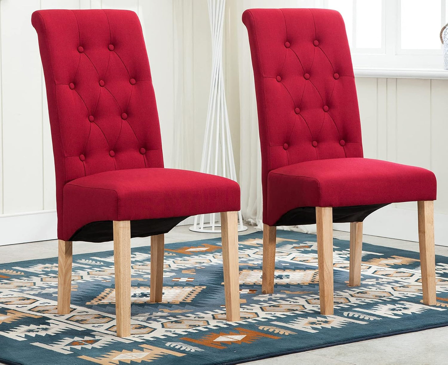 mcc direct Set of 2 Linen Fabric Dining Chairs Roll Top Scroll High Back For Home & Commercial Restaurants