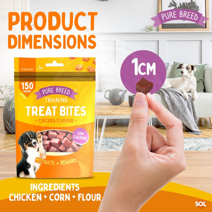 Dog Training Treats Chicken Flavour 6 Pack 600g – Bite Size Low Calorie Reward Snacks for All Breeds, Resealable Packs | Pure Breed Training Treat Bites