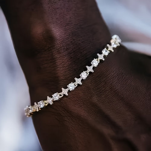 1pc Iced Round Stone Star Tennis Bracelet Hip Hop Fashion Jewelry for Gift