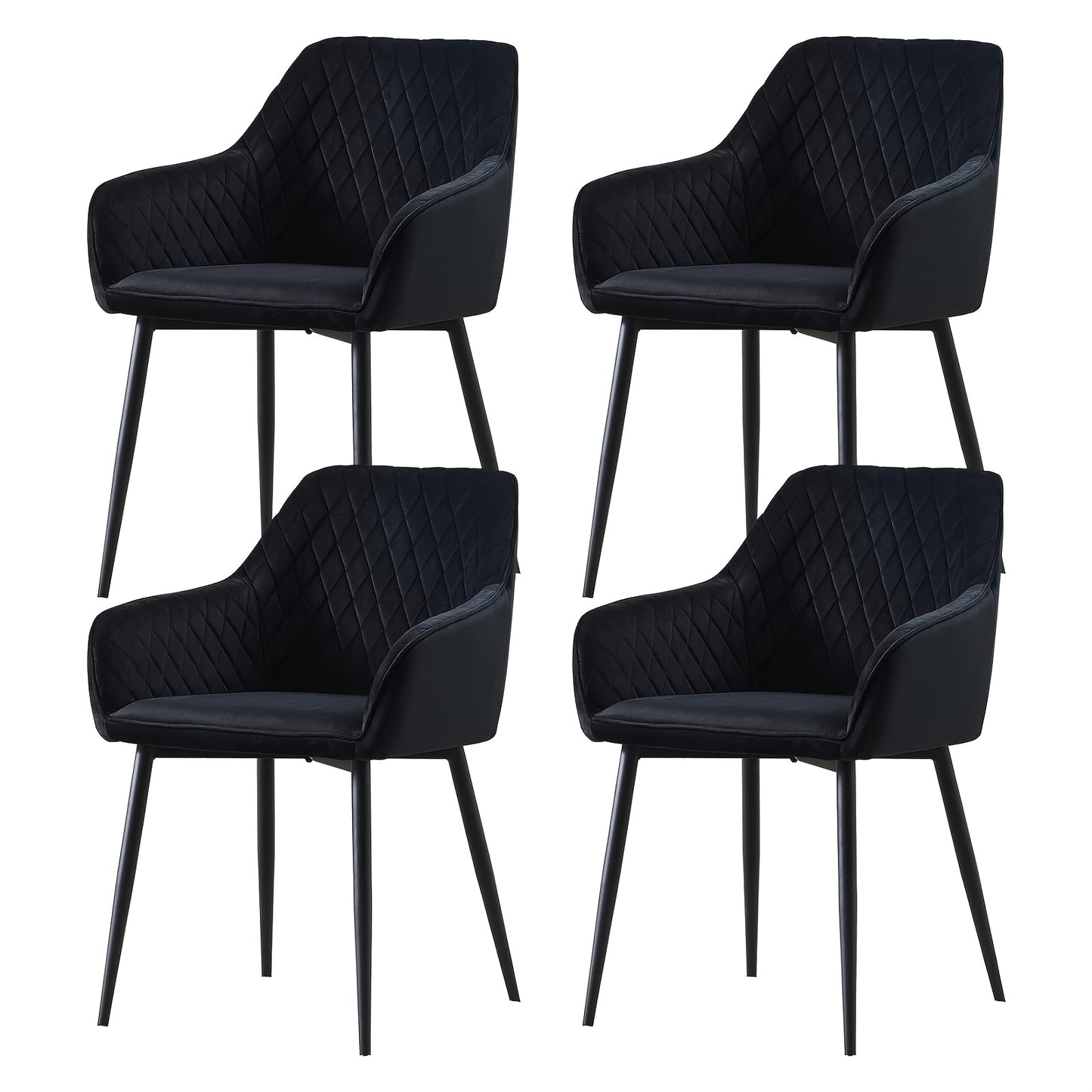 Velvet Dining Chairs with Armrests & Black Metal Legs, Upholstered Armchair 120kg Capacity 43x55x81cm, Set of 1 2 4 or 6 for Dining Room Kitchen Living Room
