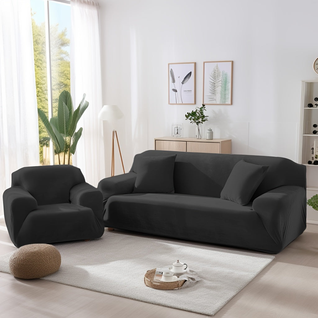 Sofa Cover Velvet Plush Thick High Stretch Elastic Fabric L Shape Sofa Slipcover Couch Cover 1 2 3 4 Seater Polyester Spandex Furniture Protector Cover Include Pillowcase for Living Room