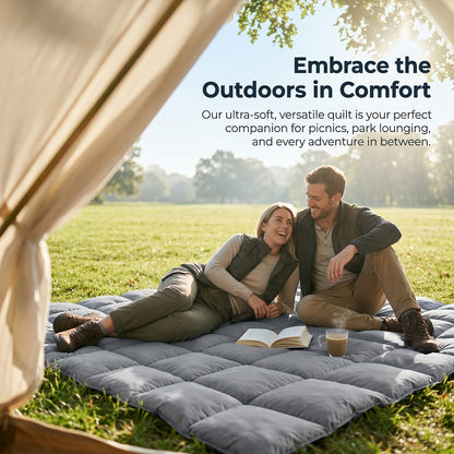 All Season Lightweight Packable Camping Blanket, Portable Outdoor Travel Quilt, Soft Cozy Warm Comforter for Hiking Grey