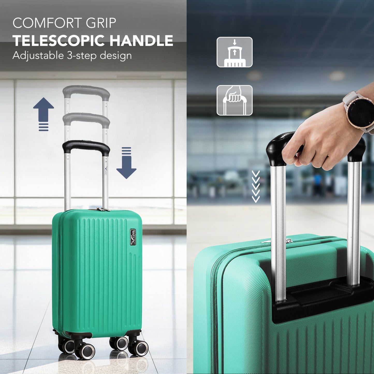 LUGG - Vacay 40cm Suitcase - 40x30x20cm without wheels - Ryanair Compatible - Underseat Size - Hard Shell ABS with Smooth 360° Wheels & Removable Wheels