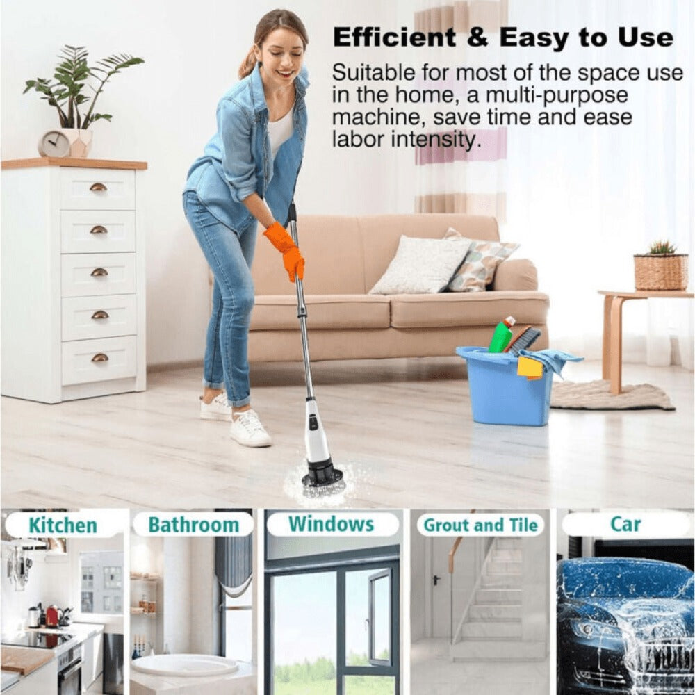 Cordless Electric Spin Scrubber 9-in-1 with Adjustable Long Handle & 9 Brush Heads – Rechargeable Power Cleaning Brush for Bathroom, Kitchen, Floor & Car | 3000mAh Full-Copper Motor, 2 Speeds, Extends to 54"