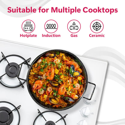 STL Enamel Wok Pan Kadhai with Raised Handles, Induction Safe, Flat Base for Even Heat Distribution, Heavy Duty Karahi for Shallow & Deep Frying, Black White Dots Design