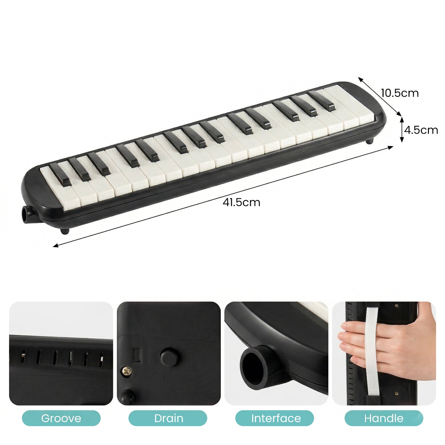 32-Key Soprano Melodica Air Piano Keyboard with Soft Long Tube & Short Mouthpiece, Durable ABS Material, Portable Beginner Instrument with Carrying Bag, Available in Black, Blue, Pink