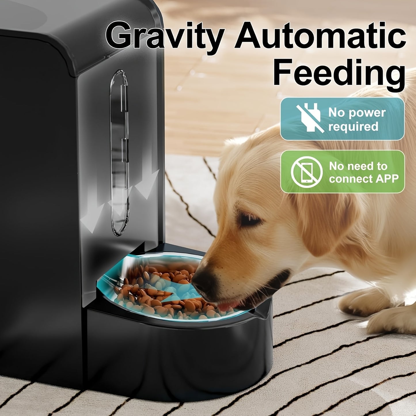 Dog And Cat Food Feeder And Water Dispenser, Two-In-One Set, Automatic Gravity Feeding, 304 Stainless Steel Bowl, Removable And Washable, for Small/Medium/Large Dogs And Cats, 3L Large Capacity, Black, Without Battery