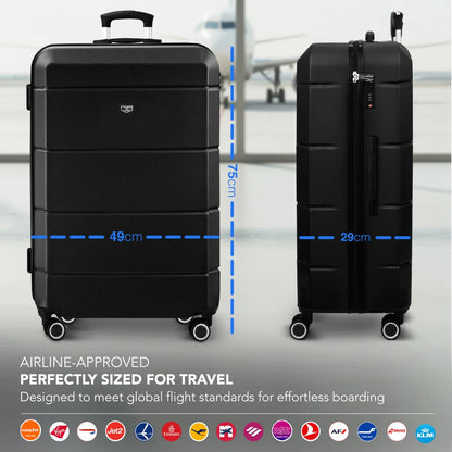 28 Inch Large Suitcase Lightweight ABS Hard Shell with TSA Lock & 4 Spinner Wheels - 75x49x29cm Check-In Luggage, Water-Resistant, UK Stock