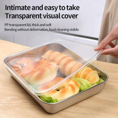 3/5/6 pcs Stainless Steel Food Storage Containers, Stackable with Sealed Lids, Flip Top, Square Shape, for Salad, Fruit, Food Storage, Kitchen Organization, Refrigerator Freshness, Freezer Safe, Multi-purpose Meal Prep