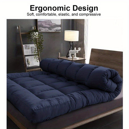10cm Hotel Quality Mattress Topper, Summer Cooling Ultra Soft Breathable Mattress Pad with 4 Non-Slip Elastic Straps, Premium Bed Topper, Navy Blue