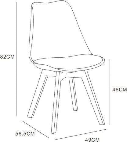 Set of 4 Dining Chairs with Wooden Legs & Cushion Pad - Retro Mid-Century Faux Leather Seat, 120kg Capacity, 7 Colours, UK Stock