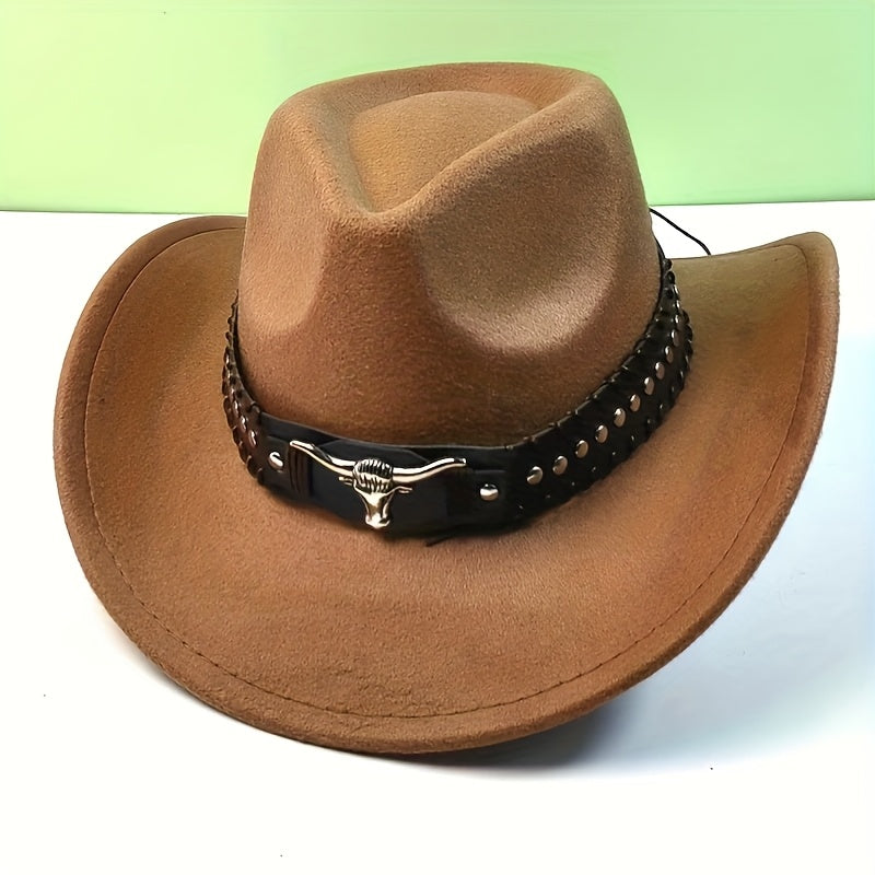 1pc Classic Western Cowboy Hat with Bull Head Belt Buckle, Wide Brim Jazz Hat Design for Spring, Summer, And Fall Outdoor Activities, Outdoor Headwear | Cowboy Hat, Cowboy Additions