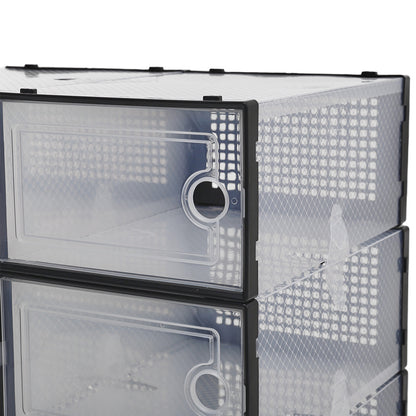 Folding Shoe Storage Box, 12 Pack Clear Transparent Shoe Storage Boxes Hard Plastic Stackable Organiser Containers Bins, DIY Easy Assembly, Sturdy & Durable, Space Saving, Black Door Frame, Foldable and Versatile for Sneakers, Fit up to UK Size 9.5
