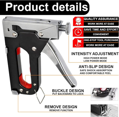3-in-1 Heavy Duty Staple Gun Kit with 1000 Staples (T/U/D Type) – Adjustable Force, Anti-Jam, Staple Remover Included, Upholstery Stapler for Wood, DIY, Carpentry & Interior Decoration by ATEK