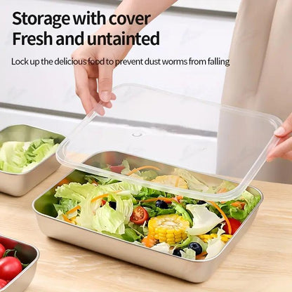 3/5/6 pcs Stainless Steel Food Storage Containers, Stackable with Sealed Lids, Flip Top, Square Shape, for Salad, Fruit, Food Storage, Kitchen Organization, Refrigerator Freshness, Freezer Safe, Multi-purpose Meal Prep