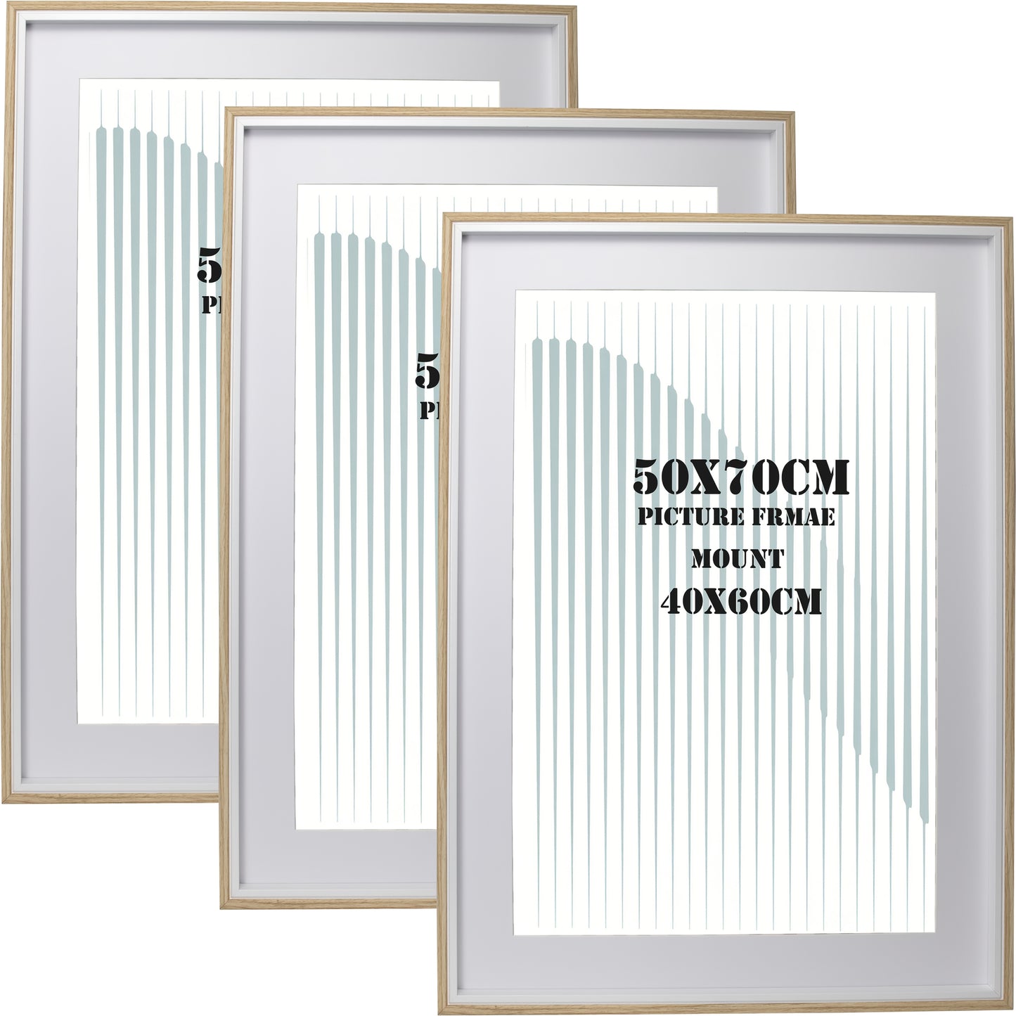MDF Picture Frames, 50x70cm Set of 3 with Acid-Free Mount for 40x60cm, Available Colors: Black, White, Natural Wood