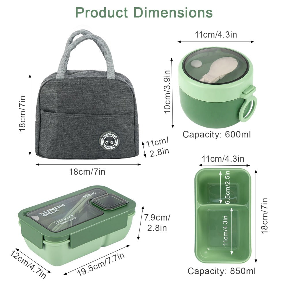 Bento box lunch set, leak proof meal preparation container, with insulated lunch bag and utensils, portable school office picnic travel lunch box