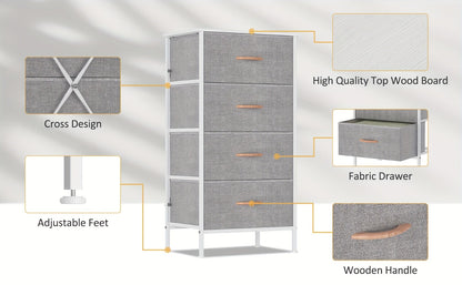 4-Drawer Chest of Drawers Metal Frame & MDF Top – Slim Bedroom Storage Unit 45x30x91cm UK
