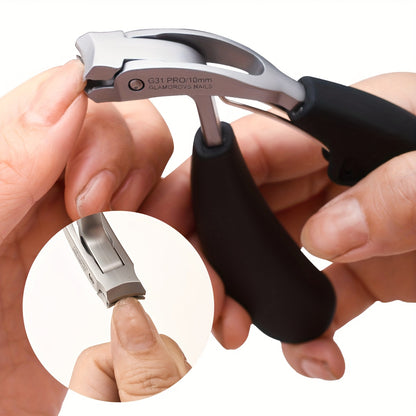 1pc G31 Premium Nail Clippers, Modern Design with Stainless Steel Blade, Concave Edge & Wide Opening for Thick Nails, Anti-Splash Long Handle, Arc Shape Cuticle Trimmer