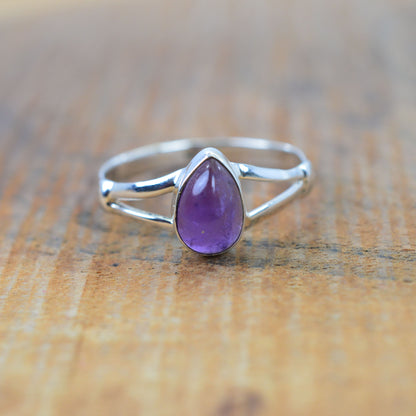 925 Sterling Silver Pear Gemstone Ring in Onyx, Larimar and More, Minimal Daily Wear Jewelry for Women