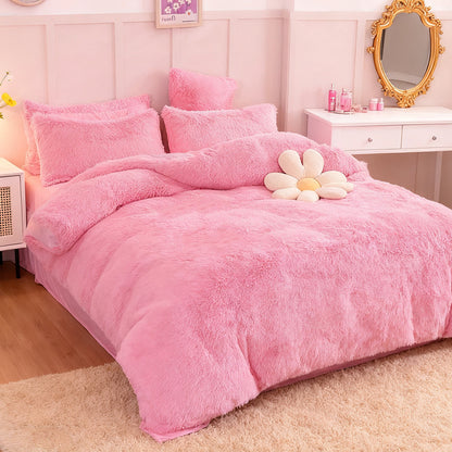 Water Mink Plush Super Soft and Thicken Autumn and Winter Bedding Set, Plush Comfortable Warm Duvet Cover Pillowcases Three-piece Set, Available in Various Colors, Down Duvet Cover, Zipper Closure Design, Single/Double/King/Super King