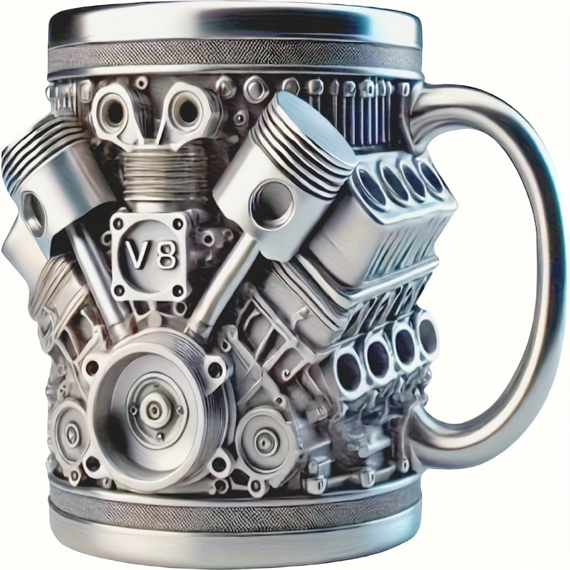 Stainless Steel Cup- V8 Engine Design, 15oz Handmade Durable& Stylish, Perfect for Car Enthusiasts