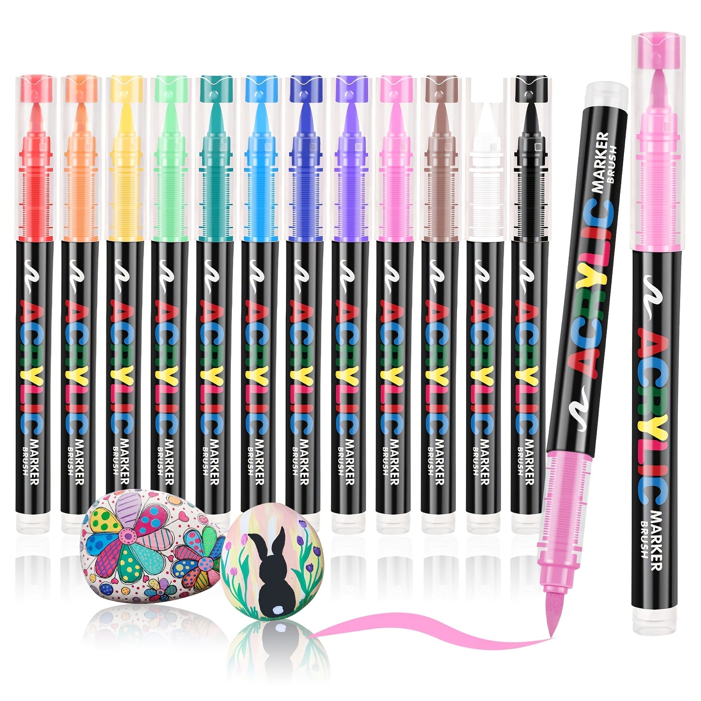 Acrylic Brush Markers Set | 24, 36 & 48 Colours | Fast-Drying Fade-Resistant Paint Pens for Canvas, Rock Painting, Wood & Card Making | Ergonomic Triangular Barrel Art Markers