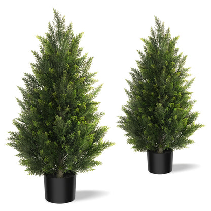 Artificial Cedar Trees in Pots Set of 2 Realistic Faux Cypress Topiary Plants Indoor Outdoor Front Door Porch Patio Christmas Decor UK