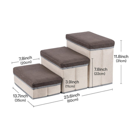 Foldable Dog Stairs 3 Tier with Storage Compartments – Adjustable Pet Steps for Bed & Sofa, Soft Flannel, 60x35x31cm | Small & Medium Dogs and Cats