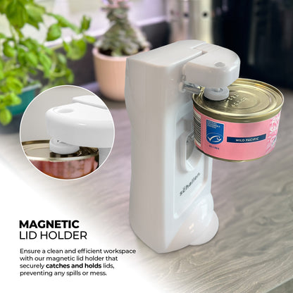 Schallen Electric Can Opener Automatic 3-in-1 Kitchen Appliance with Hands-Free Can Opening, Built-In Bottle Opener & Knife Sharpener | Electric Tin Opener for Easy Opening Cans, Jars, and Bottles | Hidden Power Cord Storage | Stainless Steel Durable Kitc