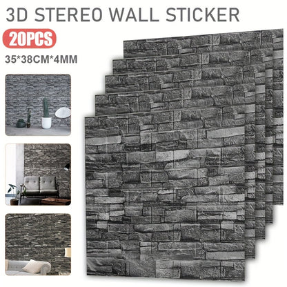 20pcs 3D Wall Panels 38×35cm Brick Wallpaper Self Adhesive DIY Wall Stickers PE Foam Panel Wall Tiles For Bedroom Kitchen Living Room Bathroom Home Decor, Roman Black