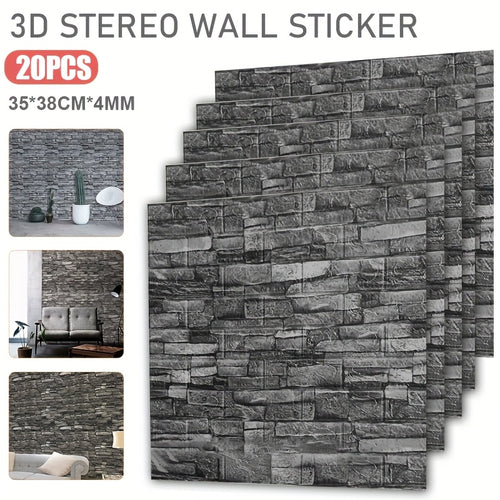 20pcs 3D Wall Panels 38×35cm Brick Wallpaper Self Adhesive DIY Wall Stickers PE Foam Panel Wall Tiles For Bedroom Kitchen Living Room Bathroom Home Decor, Roman Black