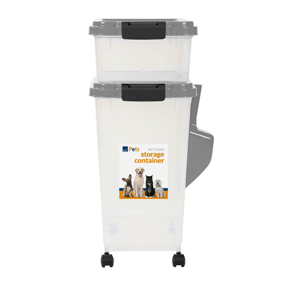Taylor & Brown 3-Piece 50L Airtight Pet Food Storage Container Set – 37.5L + 13L Stackable Bins with Scoop, Wheels & Snap-Lock Lids, Rodent-Proof, Translucent, for Dog, Cat & Bird Food