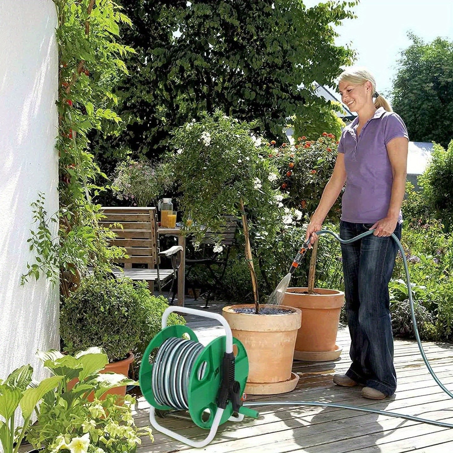 Hose Reel 45m Lightweight Portable Hose Pipe Reel Prevents Twisting Free Standing Mobile Hose Reels for Home Patio Deck Yard Garden Driveway Stable Hose Guide