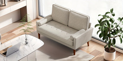 [Modern Linen Sofa] Comfy Modern Linen Sofa with Spring Cushion | Small 2 Seater for Living Room, Bedroom, Office - Love Seat with Armrests in Ashbeige
