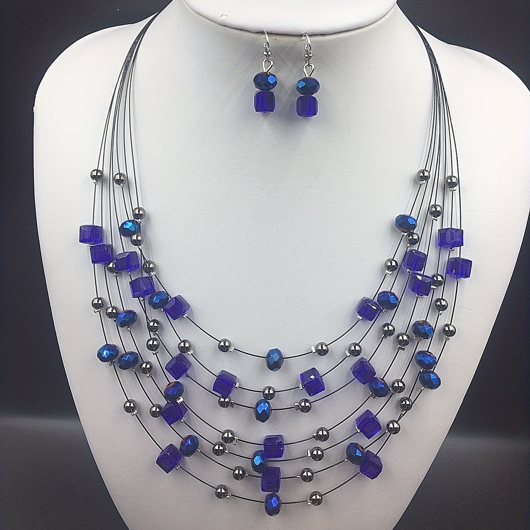 Elegant Boho Jewelry Set: Multilayer Square Necklace & Earrings | Resin, Ideal for Banquet, Daily Wear or Gifts