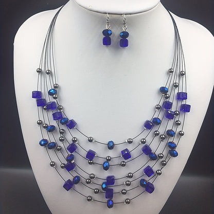 Elegant Boho Jewelry Set: Multilayer Square Necklace & Earrings | Resin, Ideal for Banquet, Daily Wear or Gifts