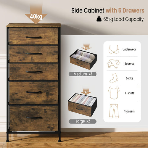 1 Vertical File Cabinet with Five Drawers, a Multifunctional Storage Unit That Can Serve As a Side Cabinet Or a Chest of Drawers, Suitable for Offices, Studies, And Living Rooms, Featuring a Metal Frame And Wooden Design, Office Furniture, Chest Of Drawer