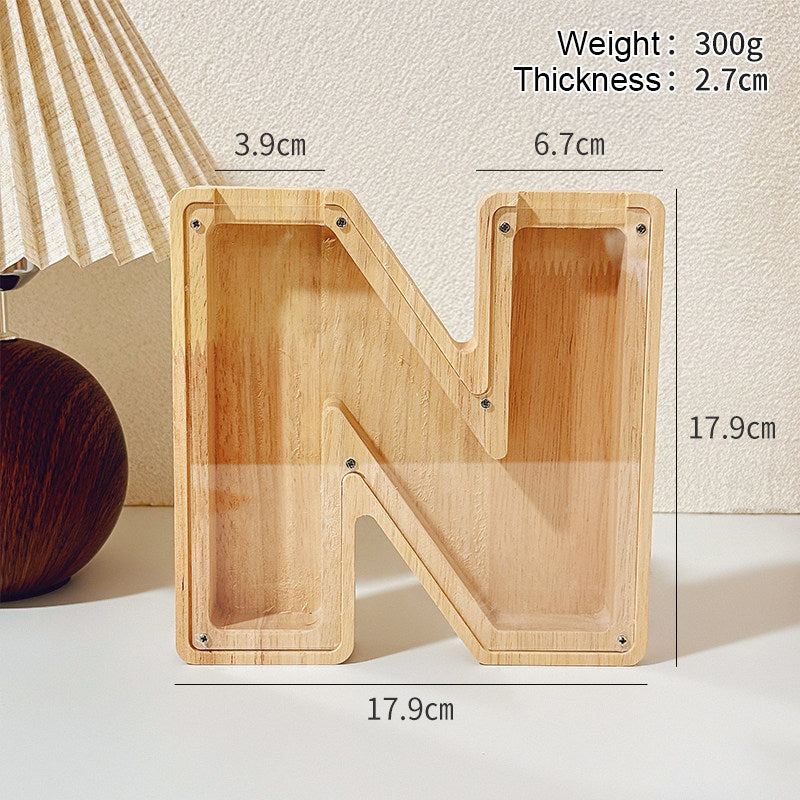 1 unique 18cm*18cm wooden letter jar - 26 creative A-Z letter storage containers, transparent design, birthday gift idea, home decoration, best friend gift, and functional holiday present.