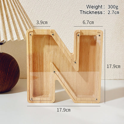 1 unique 18cm*18cm wooden letter jar - 26 creative A-Z letter storage containers, transparent design, birthday gift idea, home decoration, best friend gift, and functional holiday present.
