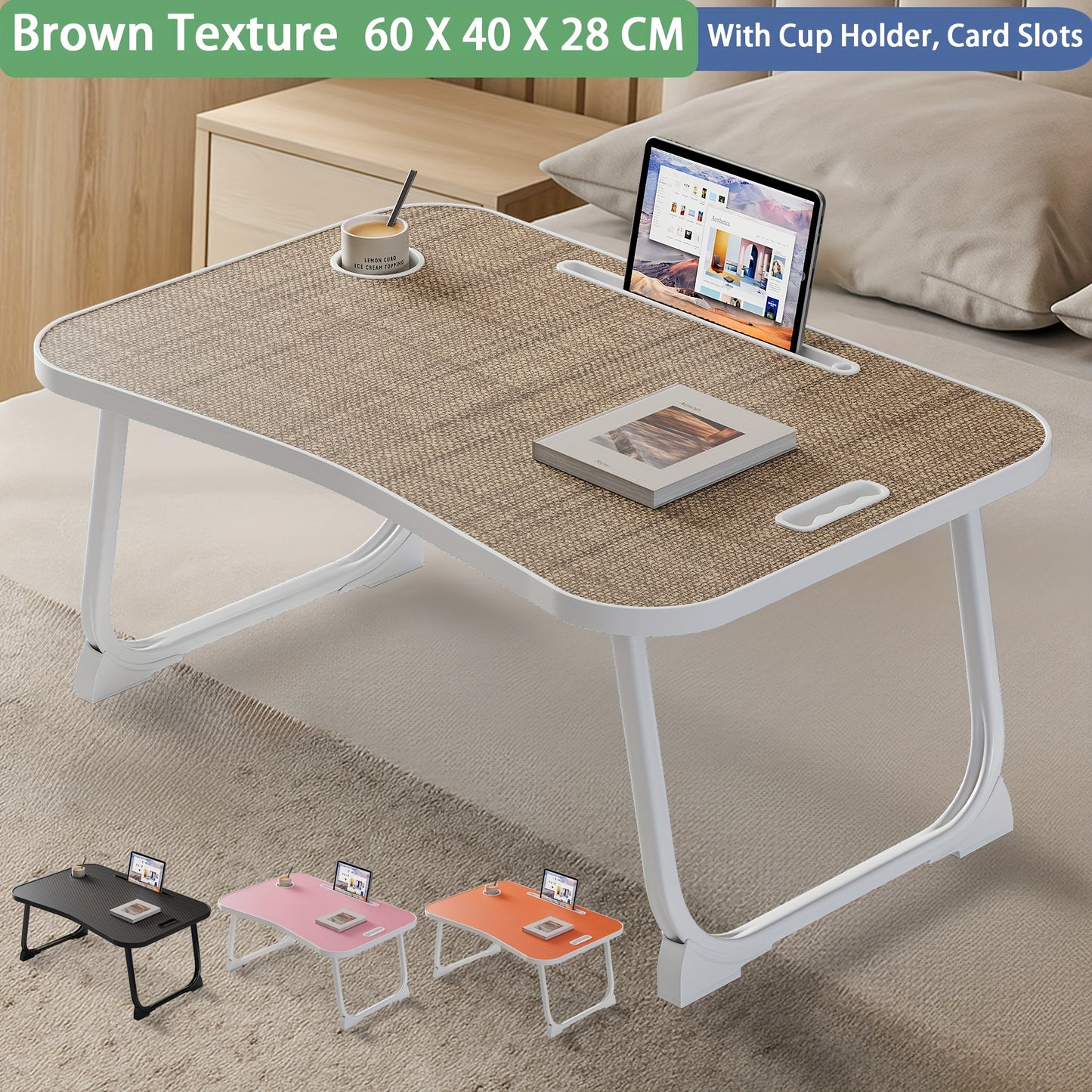 Foldable Laptop Desk, Laptop Bed Table with Foldable Legs And Slots Reading Holder for Eating Breakfast Reading Studying On Couch Sofa Computer Bed Tray, Laptop Stand, Laptop Desk for Bed Dorm Work