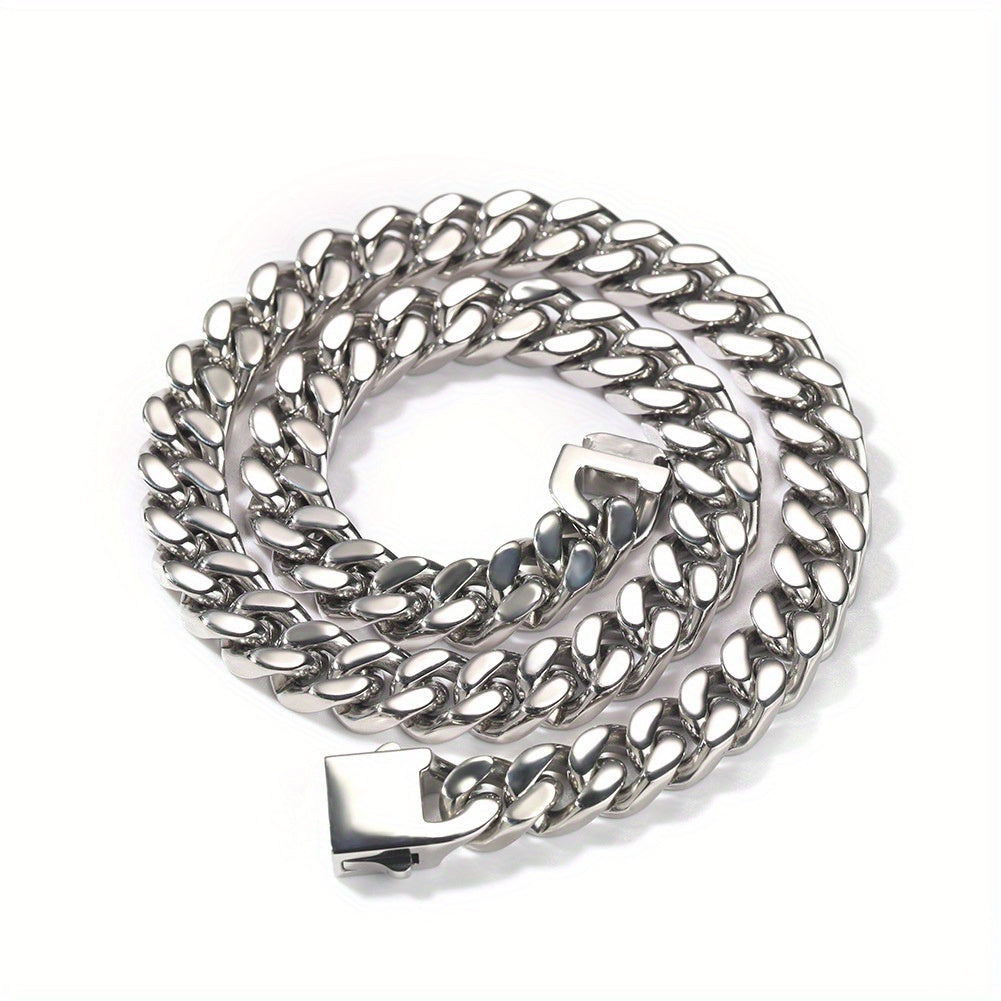 Hip Hop Non-Fading Glossy Stainless Steel Necklace Four Sides Grinding 8.10.12Mm Cuban Chain European And American Rap Men'S Accessory Necklace